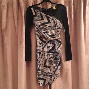 BEBE sheer long sleeve dress